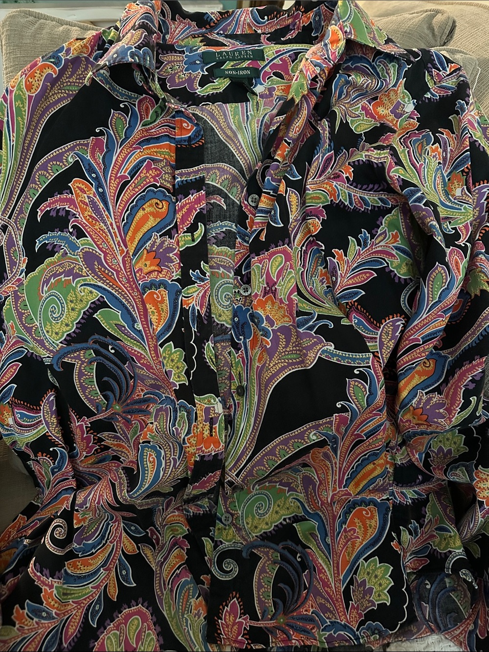 Lauren Ralph Lauren Multicolor Paisley Button-Up Shirt on Black L